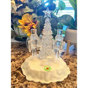 Illuminated Clear Acrylic Christmas Tree With Nutcracker Figurines